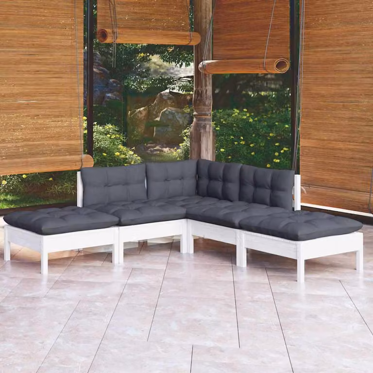 Set Divani da Giardino vidaXL 5 Pezzi a Forma di L in Legno di Pino con Cuscini Imbottiti