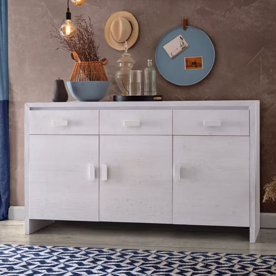 Madia credenza shabby chic con 3 ante in legno massello di abete bianco Mobili 2G L: 178 cm, P: 55 cm, H: 105 cm – 2