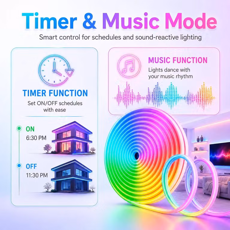 Striscia LED RGBIC - 3 metri - 5V USB - Controllo Wi-Fi - Controllo tramite app - Sincronizzazione musicale - Impermeabile IP67