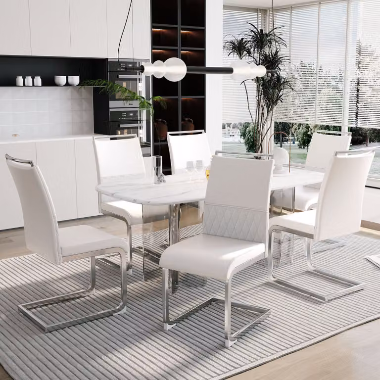Flieks sala da pranzo set di 4 sedie imbottite sedia da ufficio a sbalzo con schienale, sedia da cucina con rivestimento in ecopelle, bianco