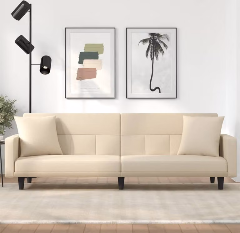 Maison Exclusive - Divano letto con cuscini, rivestito in tessuto color crema