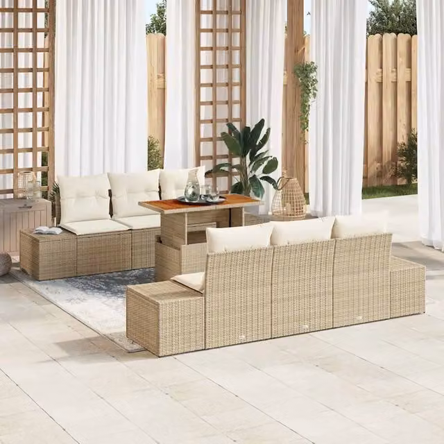 Set Divano da Giardino 7 pz Beige Poly Rattan 3358647