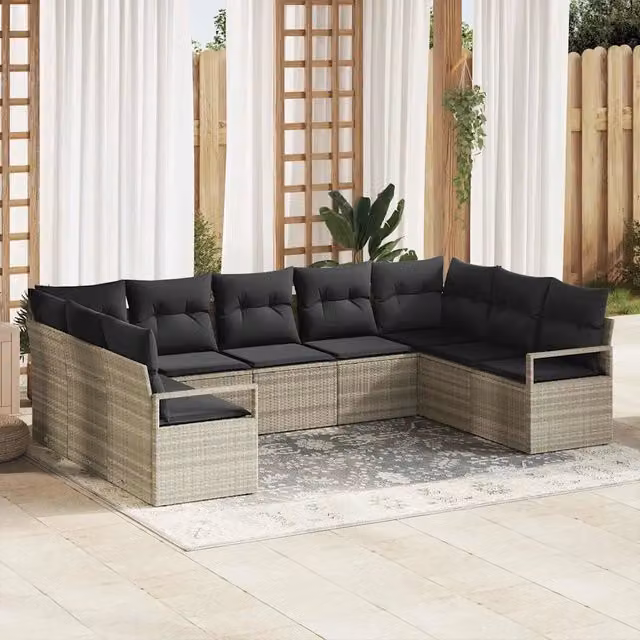Set di divani 9 pz Grigio chiaro polyrattan 3346542