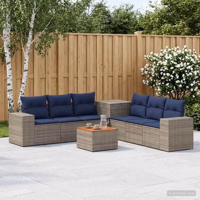 Set di divani 8 pz Grigio e Blu Navy 55 x 55 x 37 cm 3448497