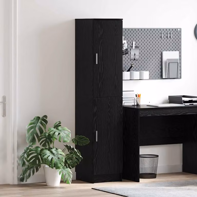 Credenza moderna vidaXL in legno e MDF nero con ante a battente e ripiani interni L 35 cm x P 39 cm x H 168 cm