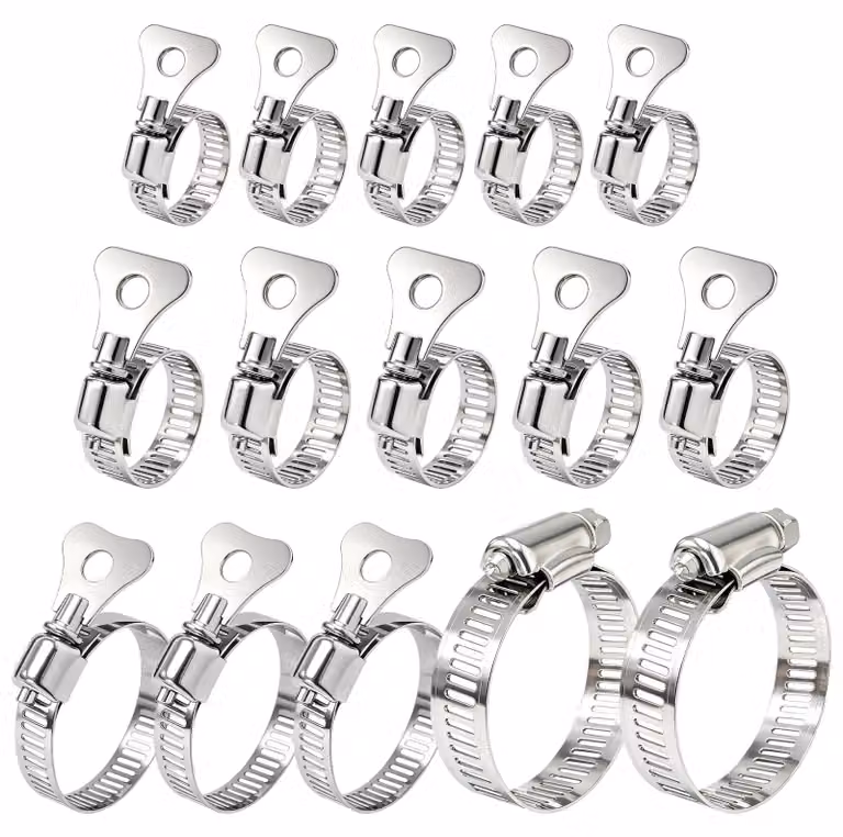 Set di fascette per tubi, 15 pezzi, acciaio inossidabile, 13–44 mm, regolabili