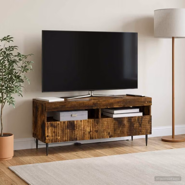 Mobile TV LED vidaXL HAARLEM in Rovere Fumo con illuminazione integrata e ruote, L 100 x P 35 x H 43 cm