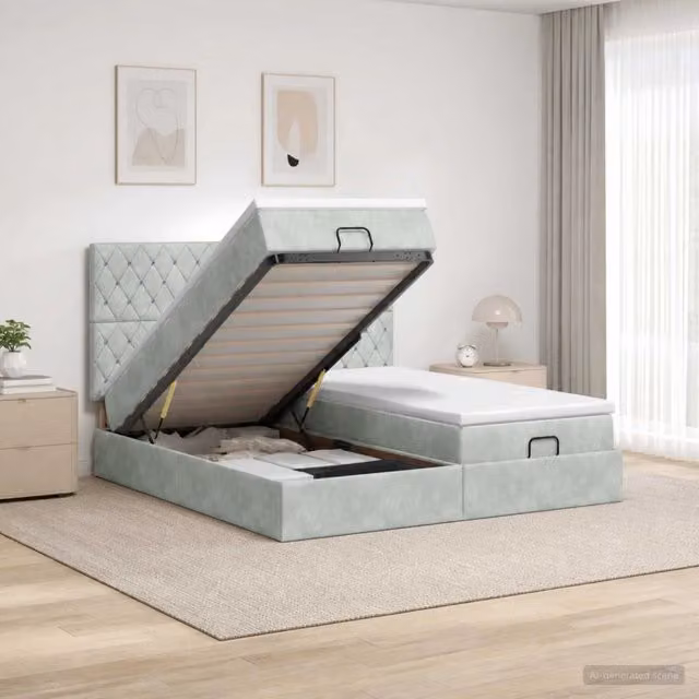 Letto Ottomano con Materasso Ibrido e Illuminazione LED vidaXL Grigio Chiaro L/P/H: 180 x 200 x 88 cm