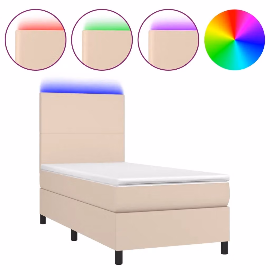 Letto con contenitore a molle e illuminazione LED vidaXL, colore cappuccino, rivestimento in similpelle e tessuto, L/P: 100 x 200 cm – 2