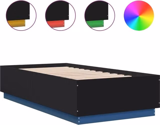 Letto singolo moderno DESIGN IN in legno nero con luci LED sottostante e porta di ricarica USB, L: 193 cm, P: 78 cm, H: 40 cm – 1