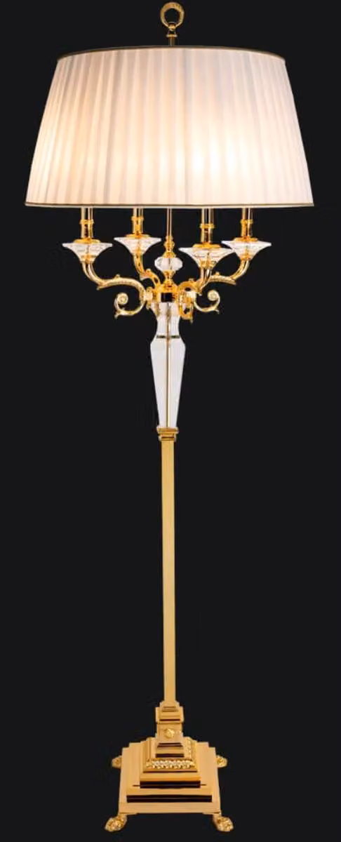 Casa Padrino lampada da terra barocca oro/bianco Ø 65 x H. 185 cm - Elegante lampada da terra in stile barocco con vetro in cristallo pregiato - Mobili in stile barocco