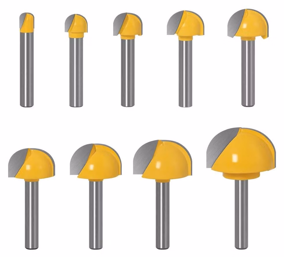 9 frese a colonna da 6 mm, fresa a tazza, fresa a naso arrotondato, fresa per scanalature