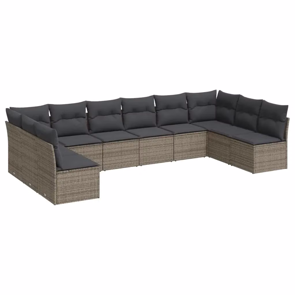 vidaXL Set Divano da Giardino a L 10 pz con Cuscini Grigio in Polyrattan e Acciaio – 2
