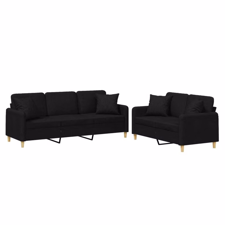 Set Divani 2 pz con Cuscini Nero in Tessuto