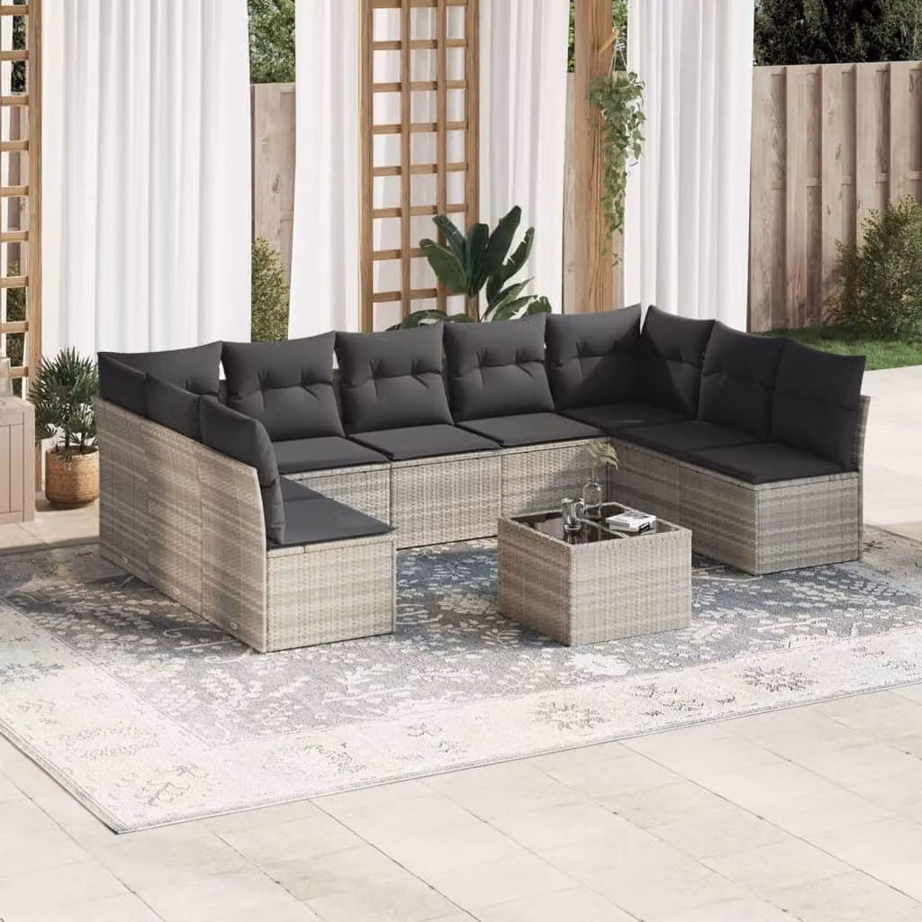 Maison Exclusive - Set da giardino 10 pezzi con cuscini Grigio chiaro Polyrattan