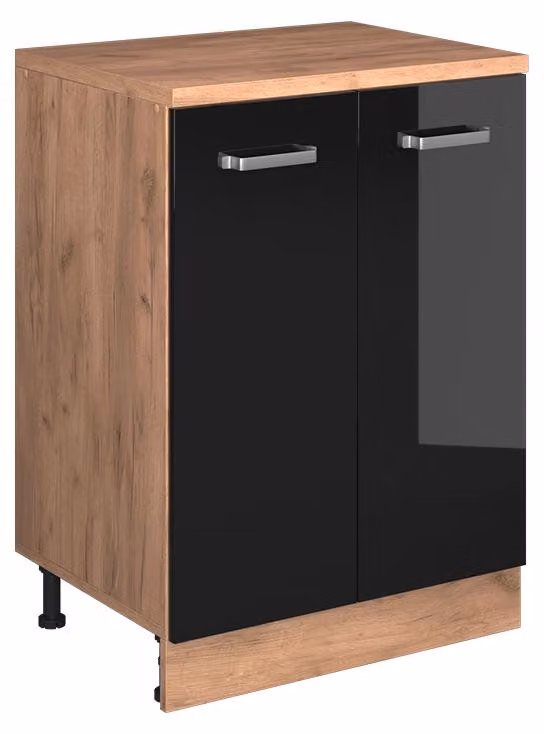 Mobile cucina sottotetto Vicco R-Line Nero lucido 60 cm senza inclinazione con 2 ante, Model 61764
