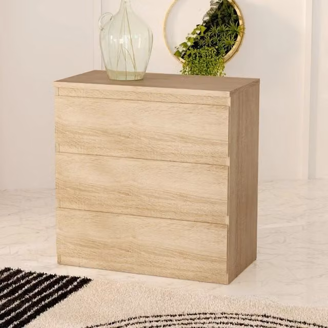 Cassettiera Morgan con 3 cassetti Veriaffari colore rovere beige L: 77.2 cm, P: 42.2 cm, H: 79.8 cm
