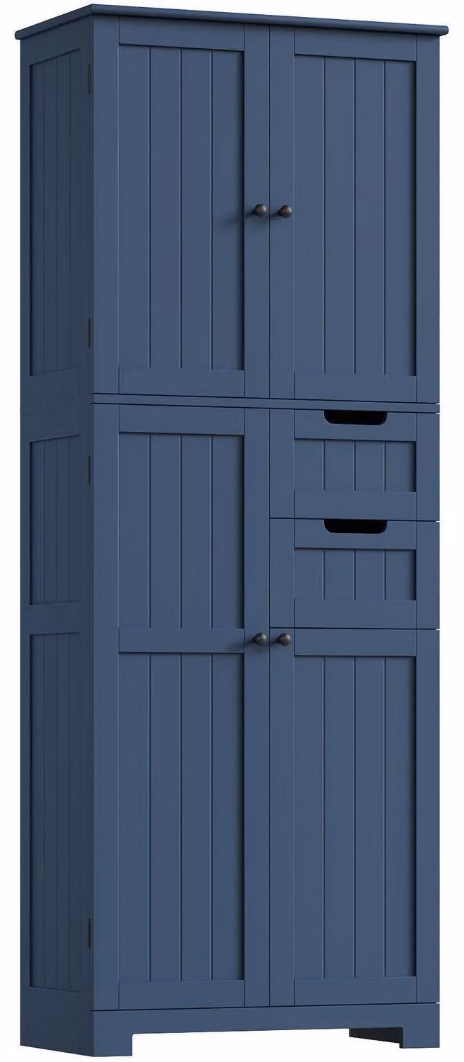 Armadio alto con 4 ante e 2 cassetti, dimensioni 164,5 x 60 x 30 cm, colore blu scuro
