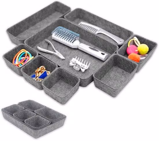 Scatola organizer per cassetti in 8 pezzi, grigio scuro