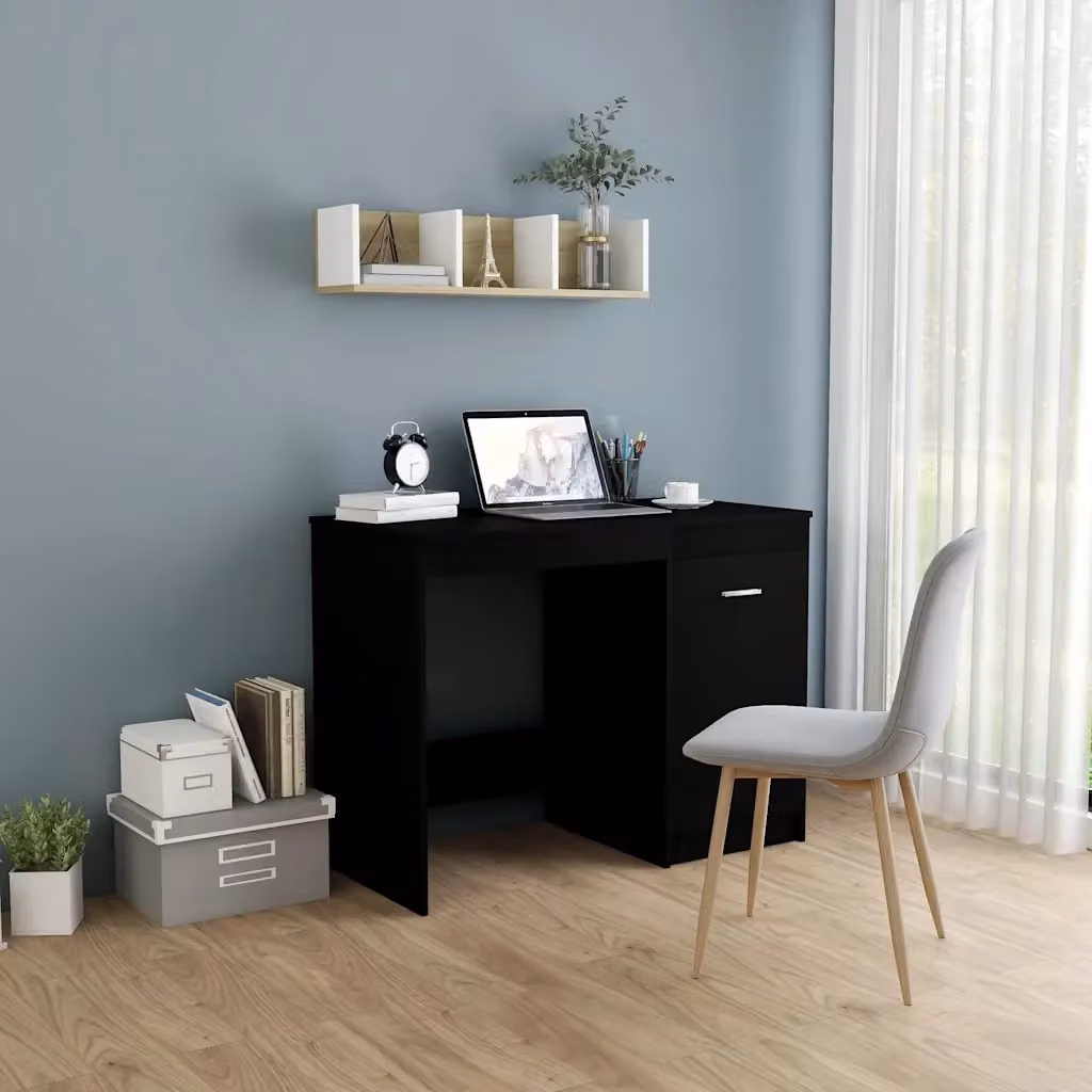 Scrivania moderna per ufficio o casa in legno nero L: 100 cm, P: 50 cm, H: 76 cm – 2