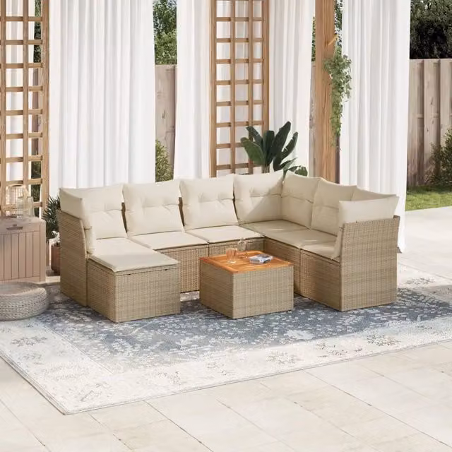 Set Divano da Giardino 8 pz con Cuscini Beige in Polyrattan 3256093