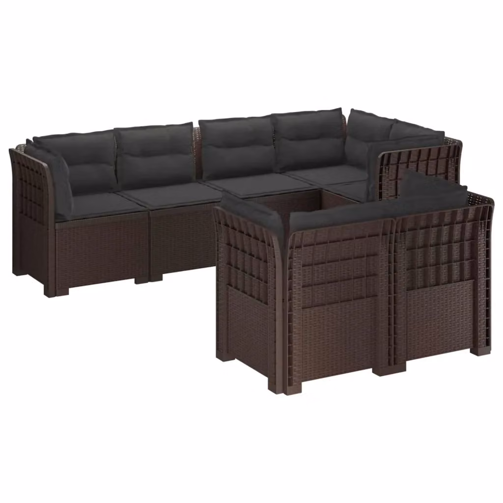 Set da giardino a L con 7 posti vidaXL in polyrattan marrone e antracite con cuscini inclusi – 2