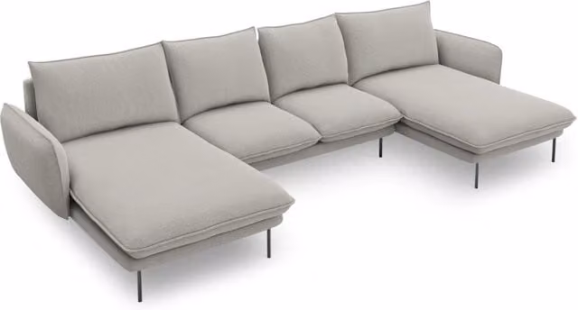 Divano panoramico Vienna Cosmopolitan Design a 6 posti in tessuto grigio con struttura in metallo e forma a U