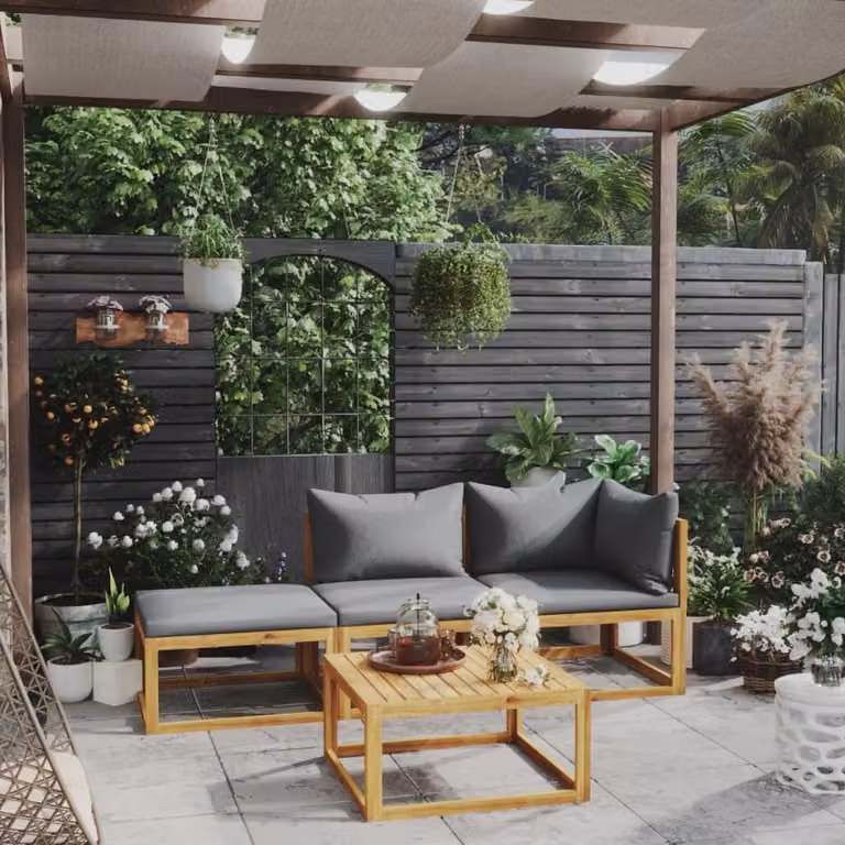 The Living Store Set da giardino 4 pezzi con cuscini in legno massiccio di acacia