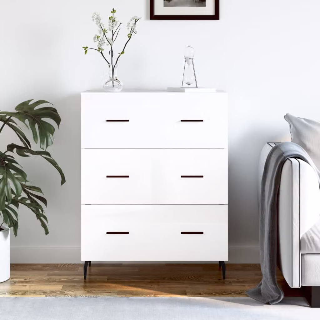 Credenza vidaXL in legno multistrato bianco lucido L: 69,5 cm, P: 34 cm, H: 90 cm