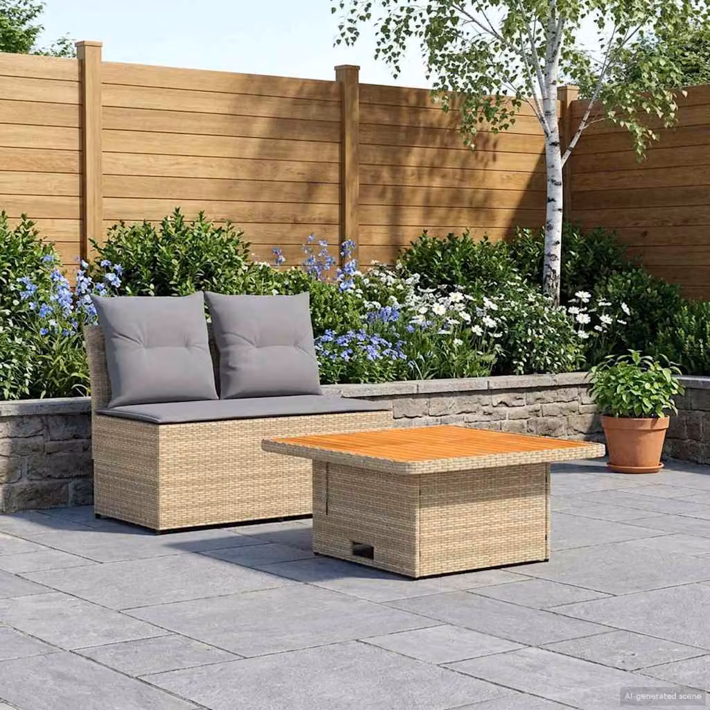 Set da giardino vidaXL composto da 2 divani da esterno con tavolino e cuscini in tessuto beige o grigio con struttura in acciaio verniciato a polvere