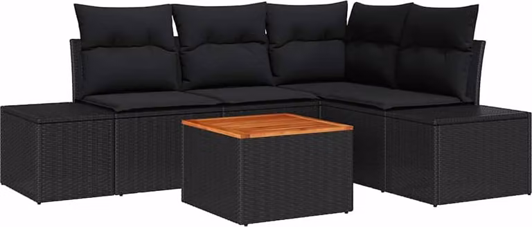 Set Divano da Giardino con cuscino 5 pcs Nero polyrattan