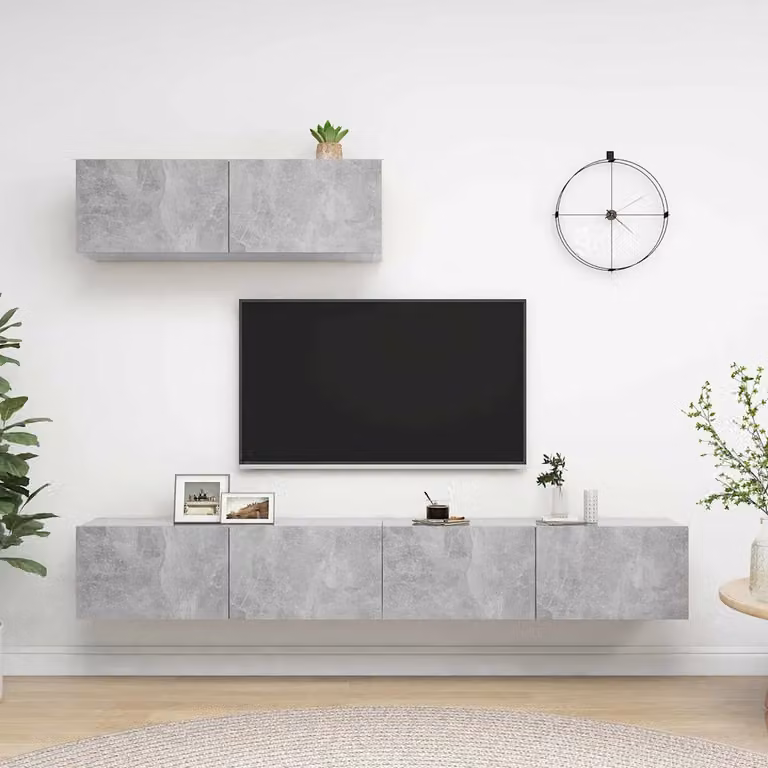 Set di 3 mobili porta TV moderni vidaXL in legno e MDF, colore grigio, modello da appendere a parete