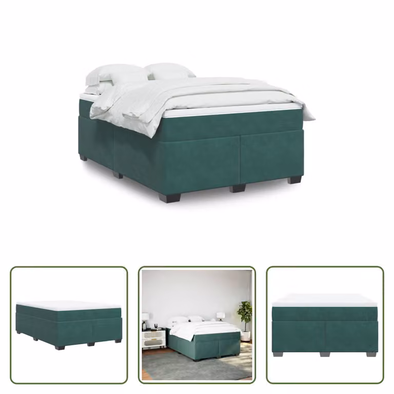 The Living Store Letto a molle con materasso verde scuro 140x190 cm in velluto