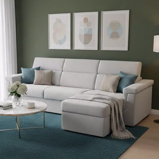 Divano Letto Ganzaria DMORA con Penisola Sfoderabile Grigio Chiaro L/P/H: 285 x 160 x 45 cm