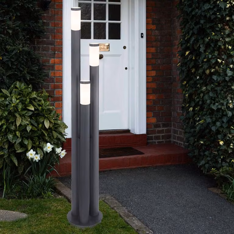 Lampada da terra a LED, acciaio inossidabile, antracite, a 3 colonne, H 170 cm