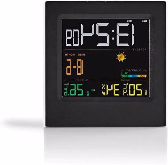 Stazione meteorologica da interno ed esterno - Dispositivo per la previsione del tempo e la misurazione dell'umidità - Ricezione di informazioni meteorologiche - Sensore wireless incluso - 460 grammi - Bianco e nero