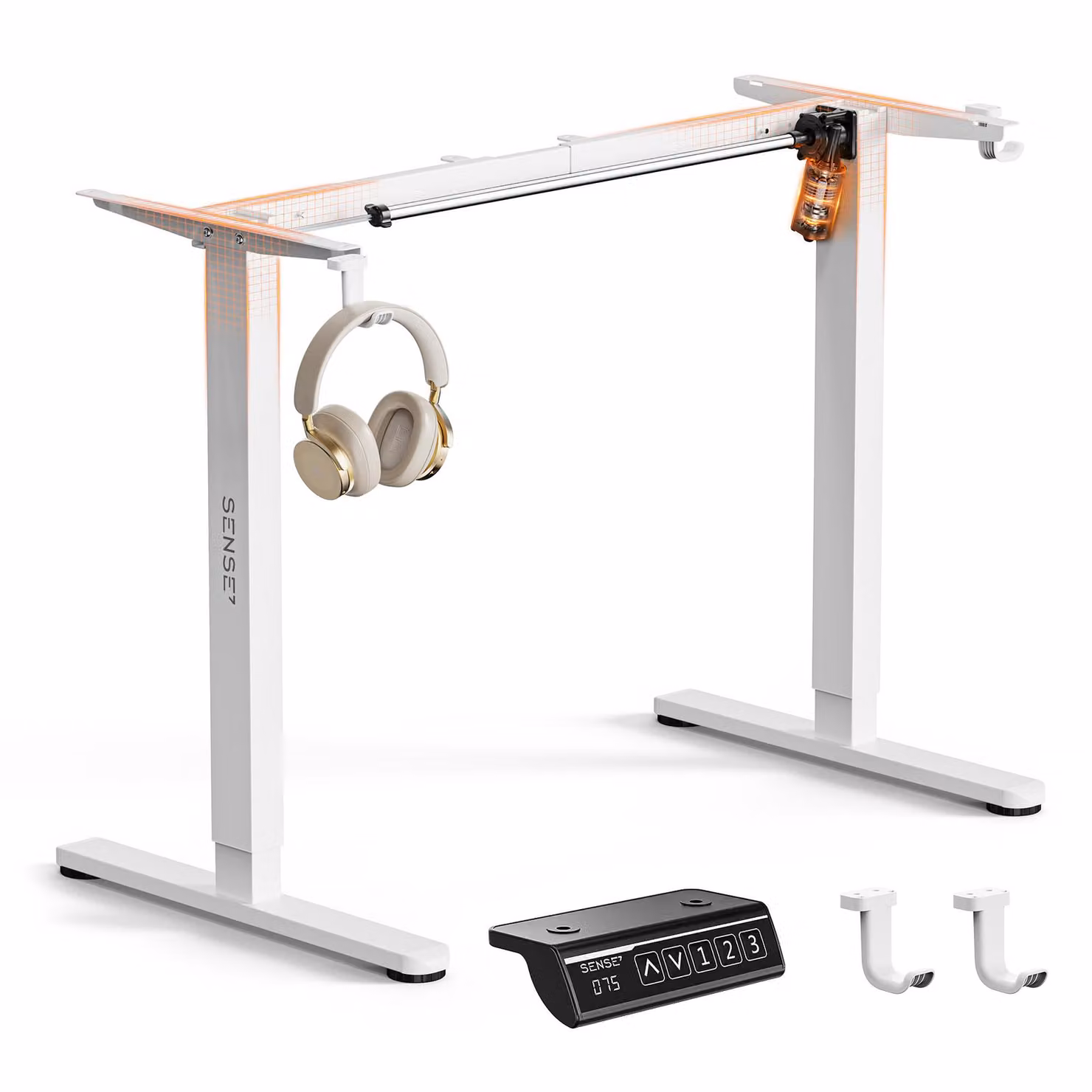 SENSE7 NOJO Light - Struttura per scrivania regolabile in altezza elettricamente | 72-118 cm, funzione memoria, supporto per cuffie, carico massimo 70 kg, struttura in acciaio