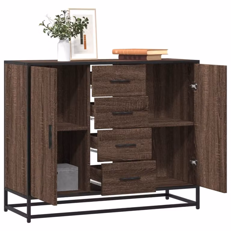 Credenza vidaXL in stile industriale in legno e metallo, colore rovere marrone, L 92 cm x P 35 cm x H 76 cm
