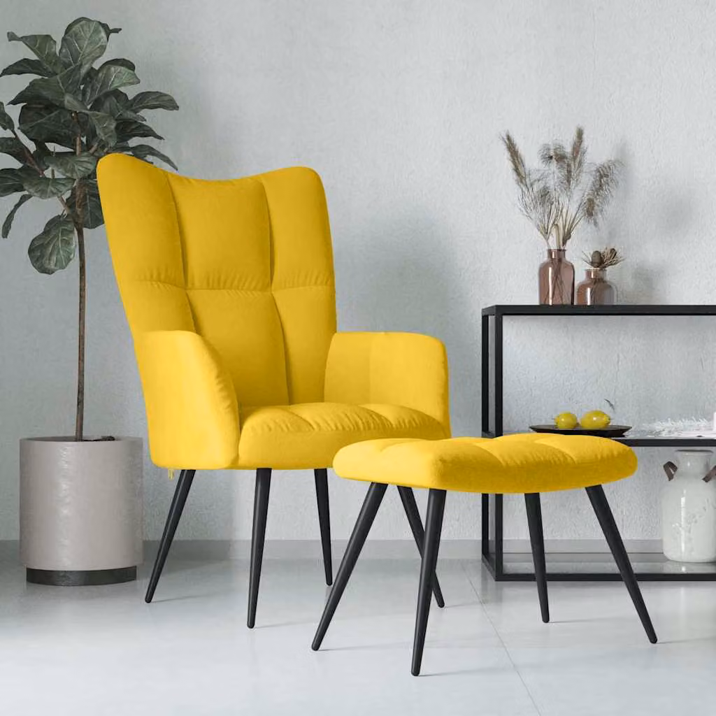 vidaXL Poltrona Relax con Sgabello in Velluto Giallo con Struttura in Metallo e Imbottitura in Schiuma