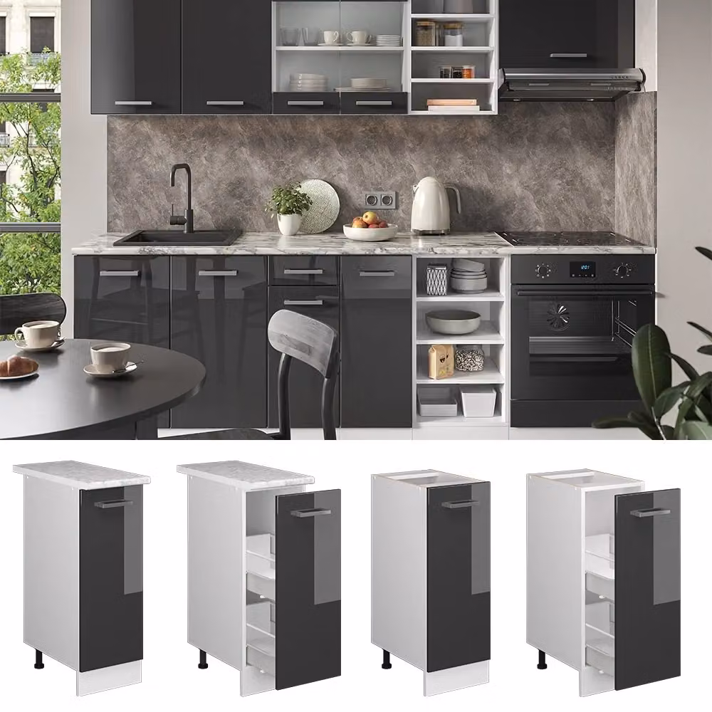 Armadio dispensa da cucina alto R-Line Vicco Antracite e Bianco lucido L: 30 cm, H: 81.6 cm, P: 60 cm – 2