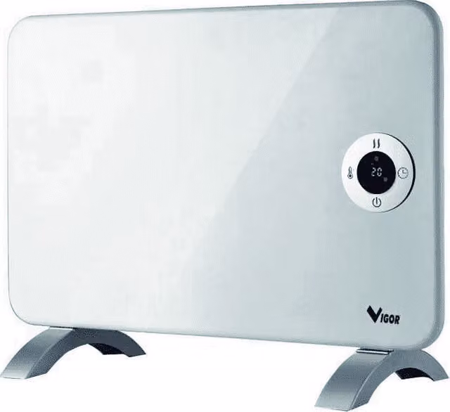 Pannello riscaldante a infrarossi Vigor bianco con termostato, timer e telecomando, modello freestanding in alluminio