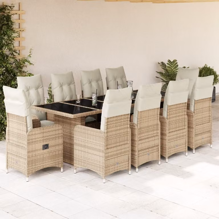 Maison Exclusive - Set Bistrò da Giardino 11 pz con Cuscini in Polyrattan Beige