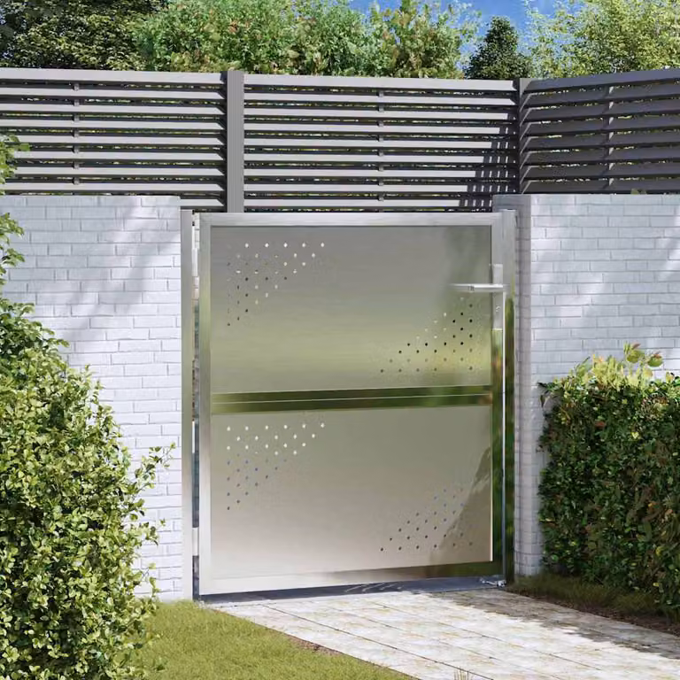 Cancello da giardino singolo vidaXL in acciaio inossidabile colore argento 85 x 97 cm