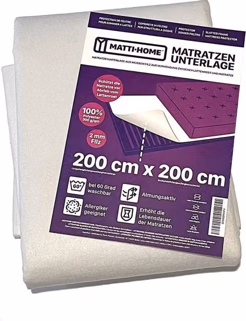 Protezione in feltro Matti-Home per base a listelli matrimoniale, traspirante e anallergica, colore bianco, L: 200 cm x P: 200 cm