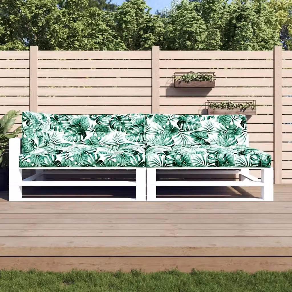 Set di 5 cuscini per pallet DESIGN IN con motivo a foglie, colore verde, in poliestere idrorepellente e resistente ai raggi UV, L/P/H: 120 x 120 x 12 cm – 2