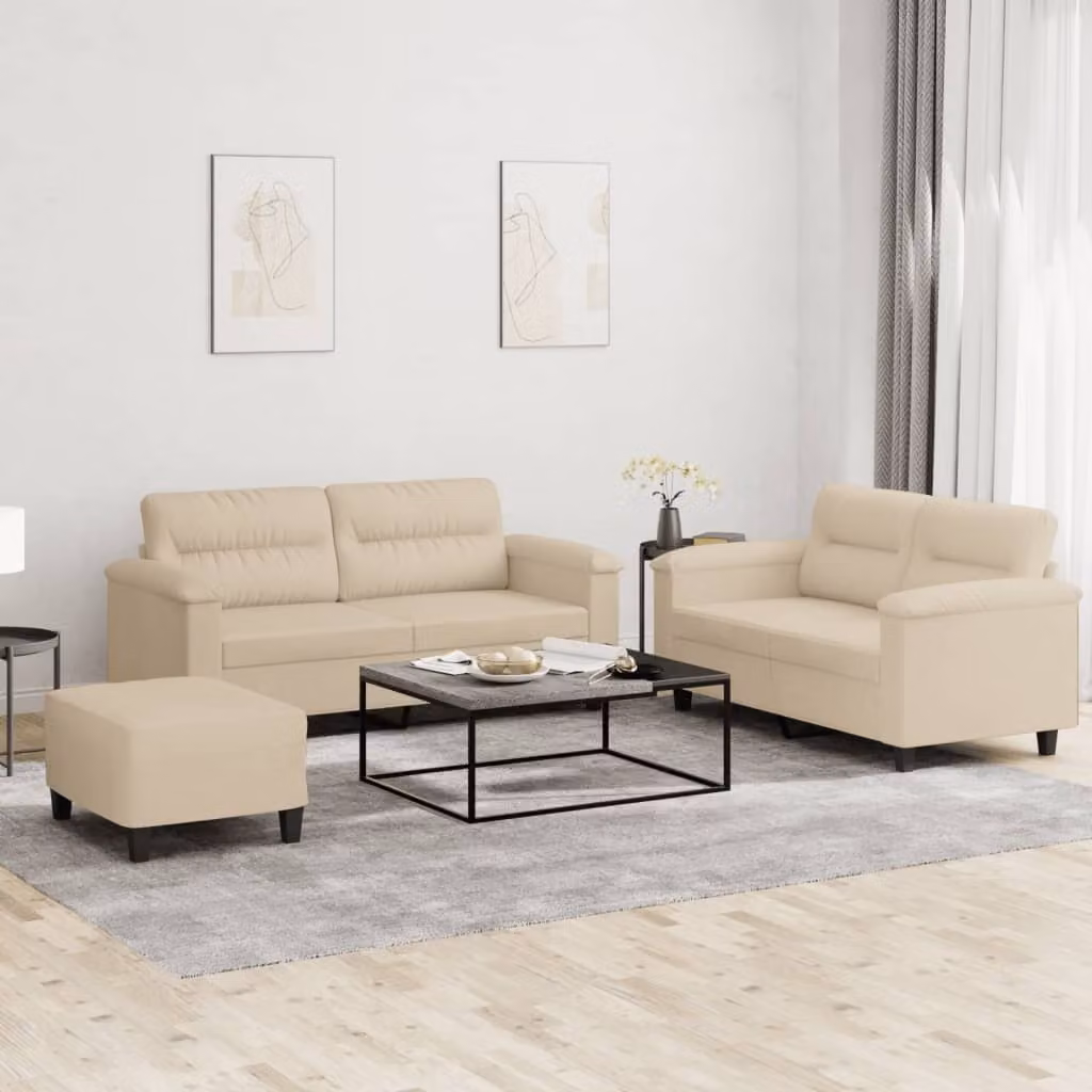 Maison Exclusive - Set divano a 3 posti con cuscini in microfibra color crema