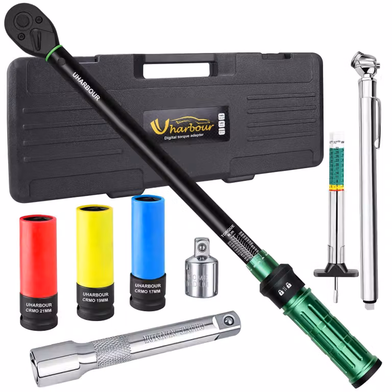 Chiave dinamometrica da 1/2", 20-230 Nm, set da 8 pezzi, con accessori per la manutenzione degli pneumatici