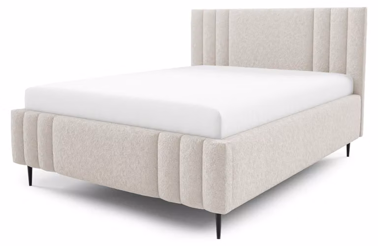 Letto imbottito con contenitore e gonna a pavimento, dimensioni 180 x 200 cm