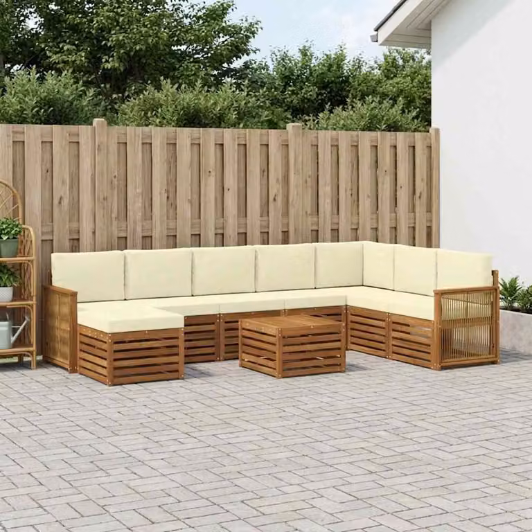 Set di divani da esterno vidaXL 9 pz in legno di acacia con cuscini, colore beige e marrone