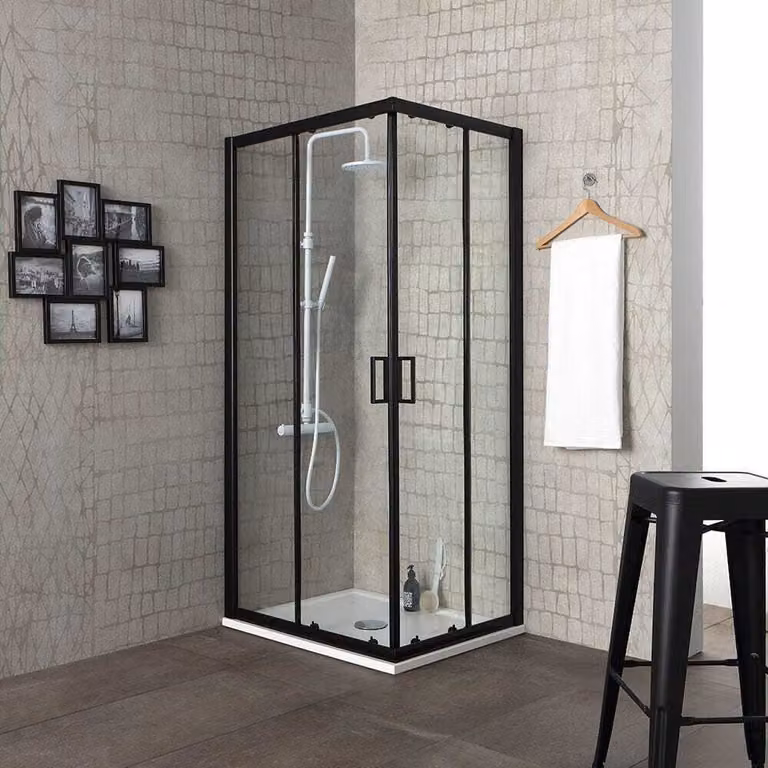 Box doccia 90x90 con profilo nero opaco e cristallo trasparente, h 190 | City